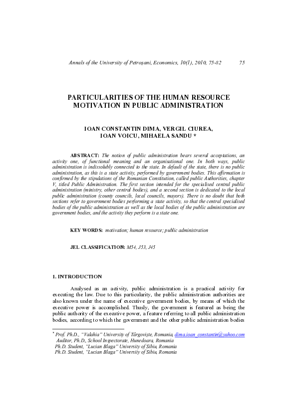 (PDF) Particularities of the Human Resource Motivation in Public ...