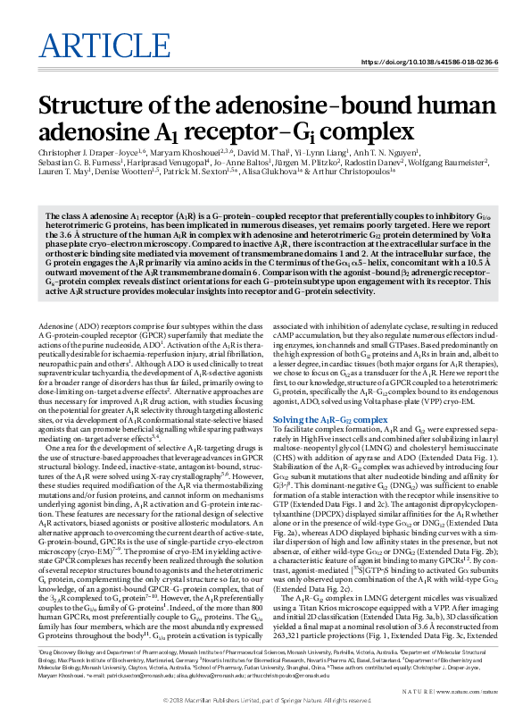(PDF) Structure of the adenosine-bound human adenosine A1 receptor–Gi ...
