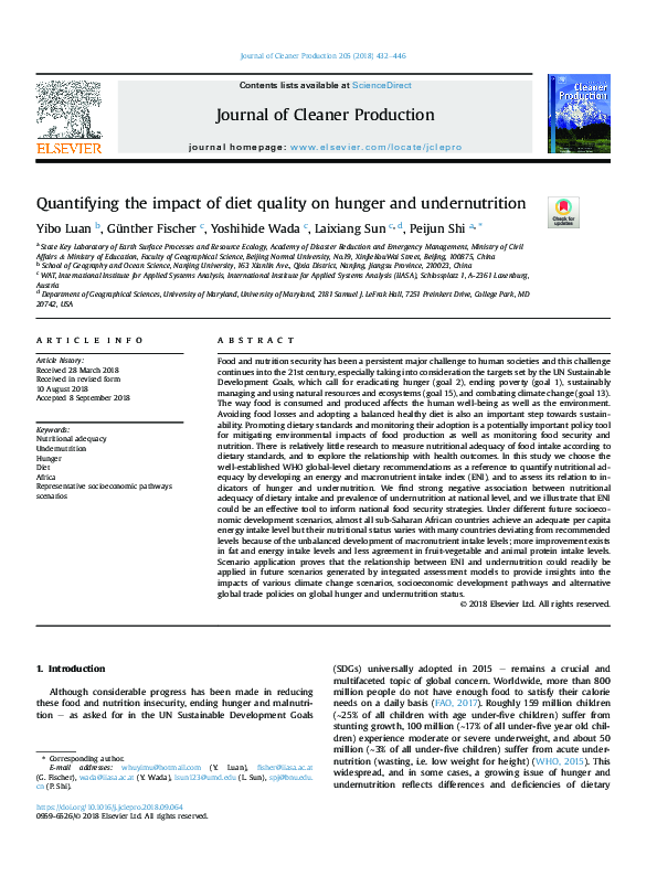 (PDF) Quantifying the impact of diet quality on hunger and undernutrition