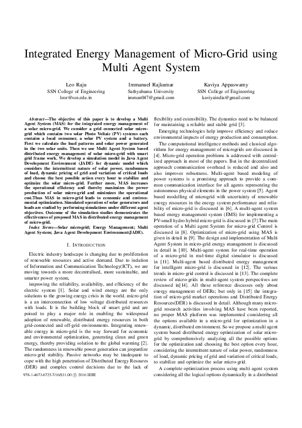 (PDF) Integrated energy management of micro-grid using multi agent system