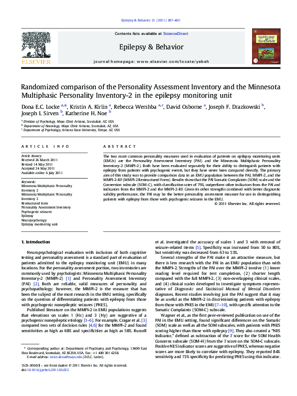 Pdf Randomized Comparison Of The Personality Assessment Inventory And Pdf Randomized Comparison Of The Personality Assessment Inventory And