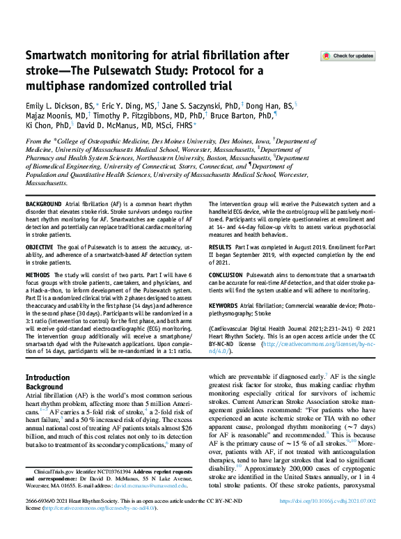 (PDF) Smartwatch monitoring for atrial fibrillation after stroke—The ...