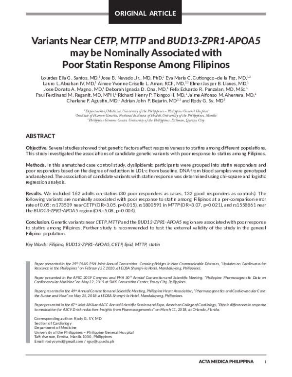 (PDF) Variants Near CETP, MTTP and BUD13-ZPR1-APOA5 may be Nominally ...