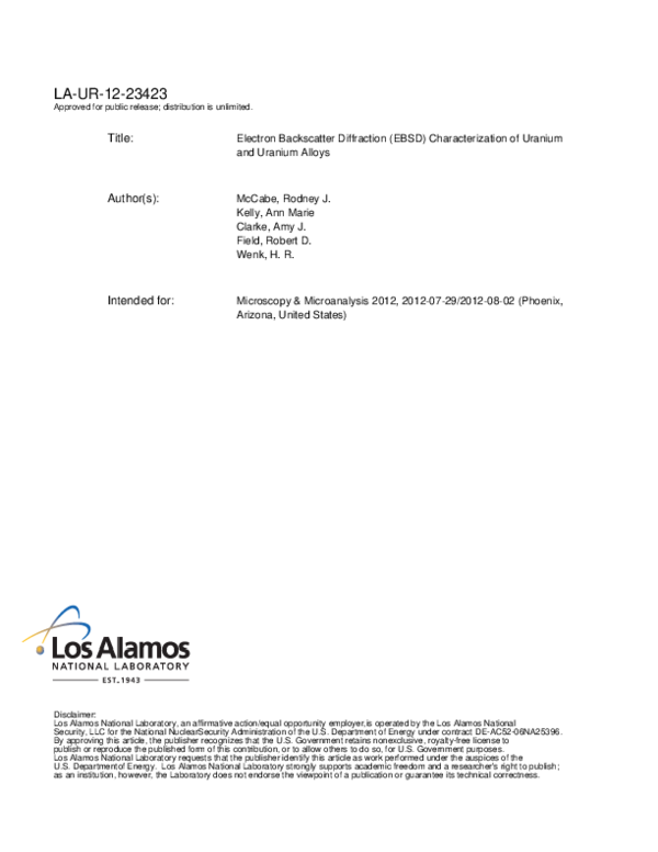 (PDF) Electron Backscatter Diffraction (EBSD) Characterization of ...