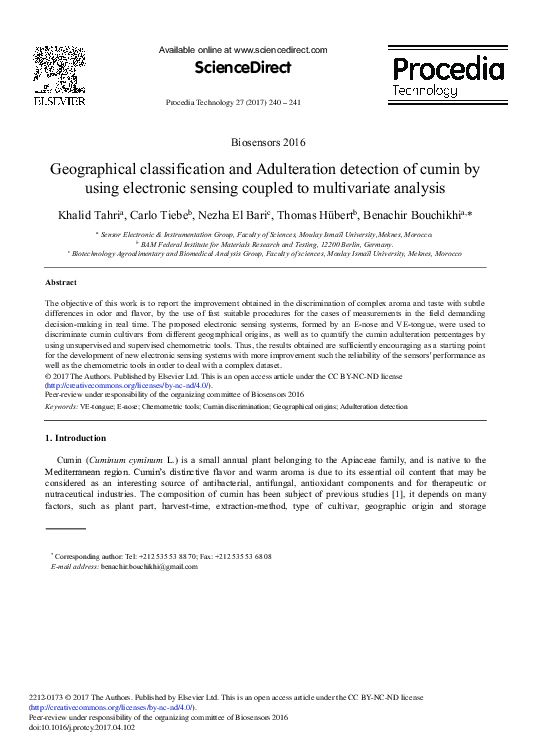 (PDF) Geographical Classification and Adulteration Detection of Cumin