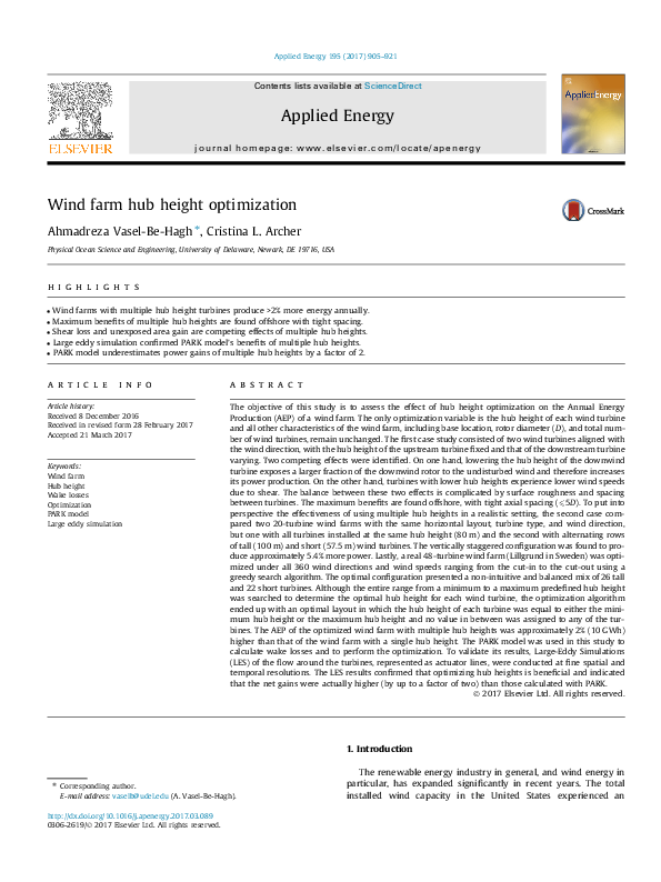 (PDF) Wind farm hub height optimization
