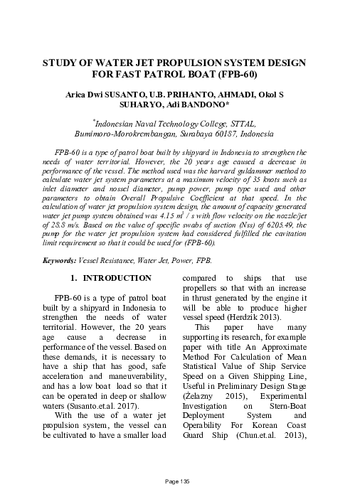 (PDF) Study of Water Jet Propulsion System Design for Fast Patrol Boat ...