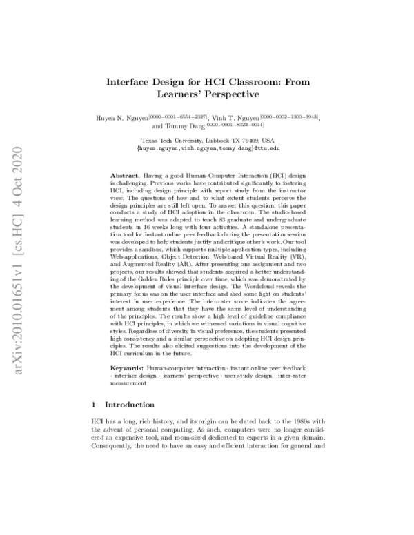 (PDF) Interface Design for HCI Classroom: From Learners’ Perspective ...