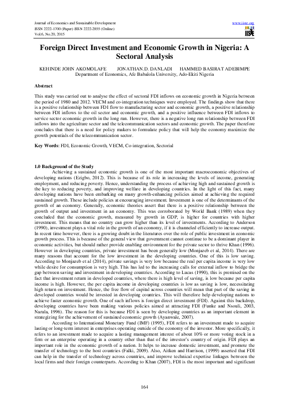 (PDF) Foreign Direct Investment and Economic Growth in Nigeria: A ...
