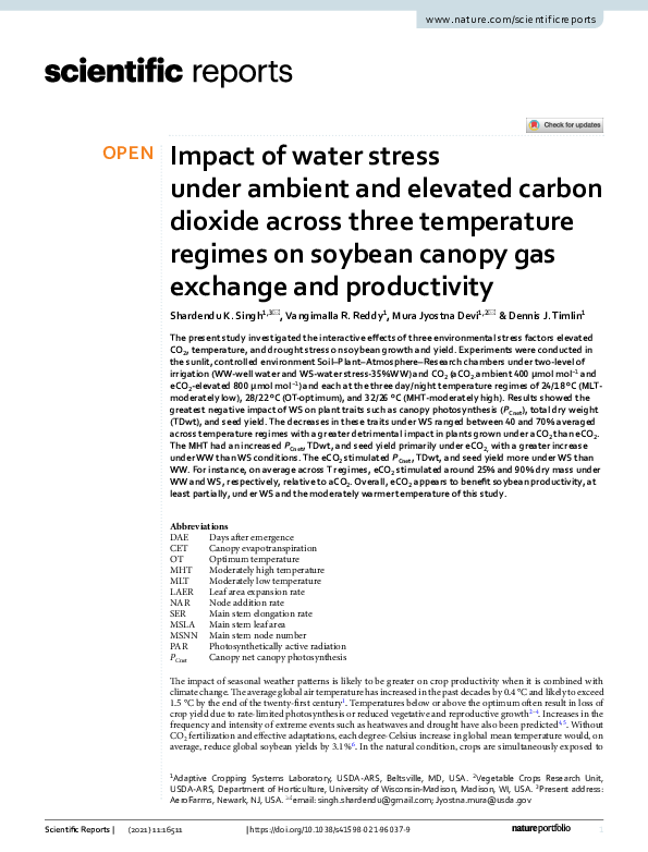 (PDF) Impact of water stress under ambient and elevated carbon dioxide ...