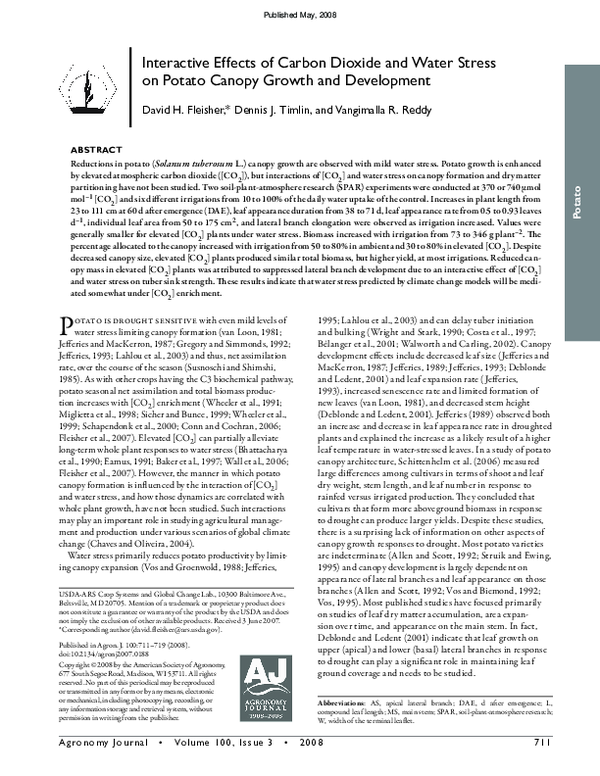 (PDF) Interactive Effects of Carbon Dioxide and Water Stress on Potato ...
