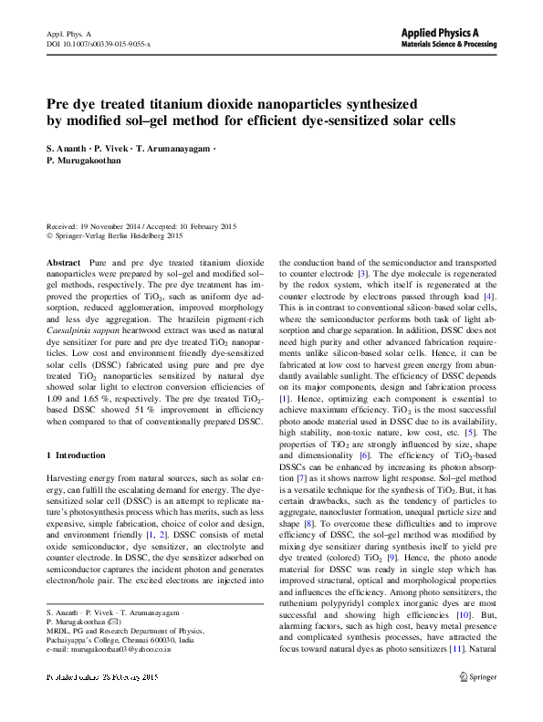 (PDF) Pre dye treated titanium dioxide nanoparticles synthesized by ...