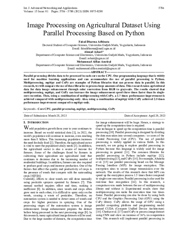 (PDF) Image Processing on Agricultural Dataset Using Parallel ...