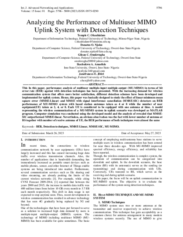 (PDF) Analyzing the Performance of Multiuser MIMO Uplink System with ...