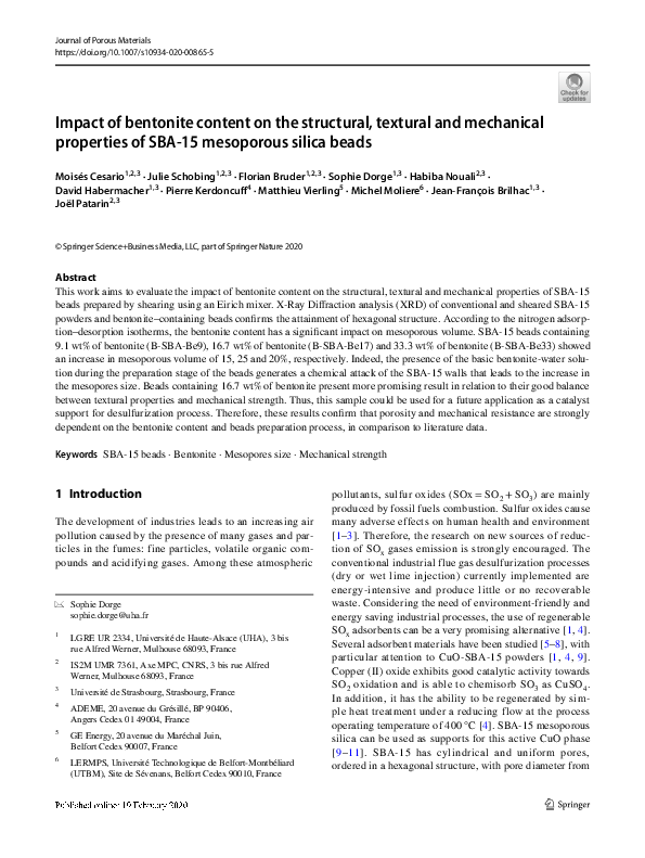 (PDF) Impact of bentonite content on the structural, textural and ...