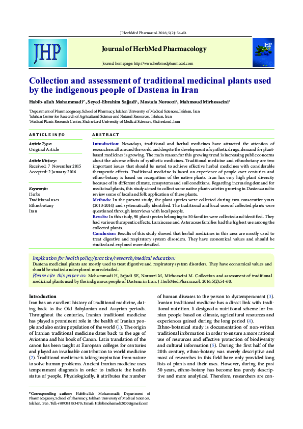 (PDF) Collection and assessment of traditional medicinal plants used by ...