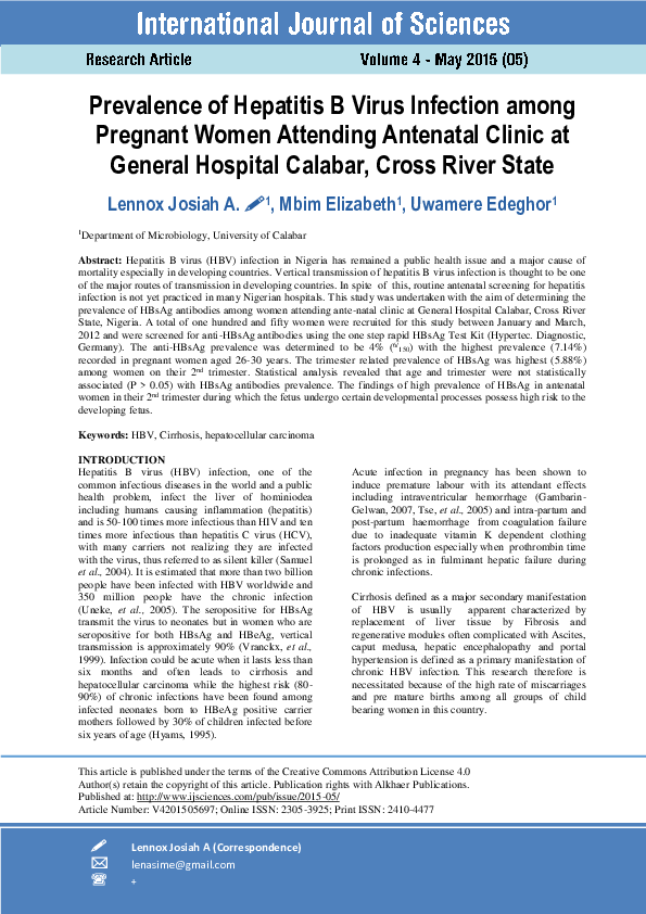 (PDF) Prevalence of Hepatitis B Virus Infection Among Pregnant Women ...