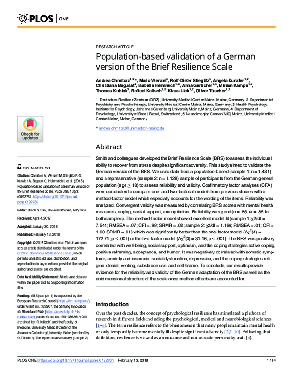 (PDF) Population-based validation of a German version of the Brief ...