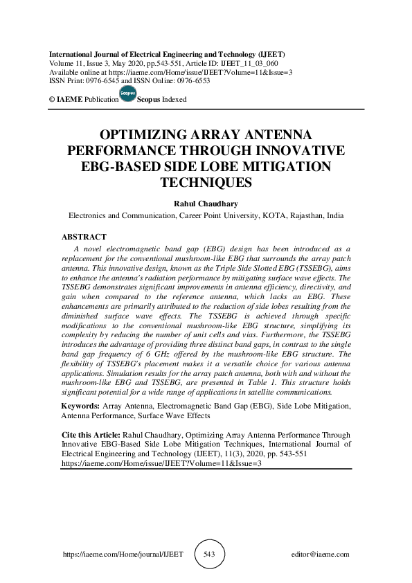 (PDF) OPTIMIZING ARRAY ANTENNA PERFORMANCE THROUGH INNOVATIVE EBG-BASED ...