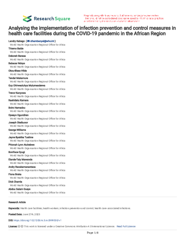 (PDF) Analysing the implementation of infection prevention and control ...