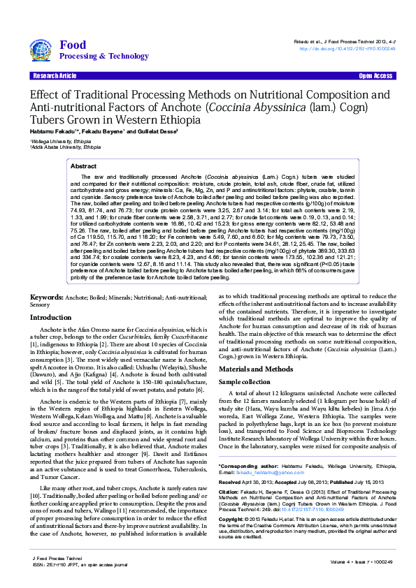 (PDF) Effect of Traditional Processing Methods on Nutritional ...