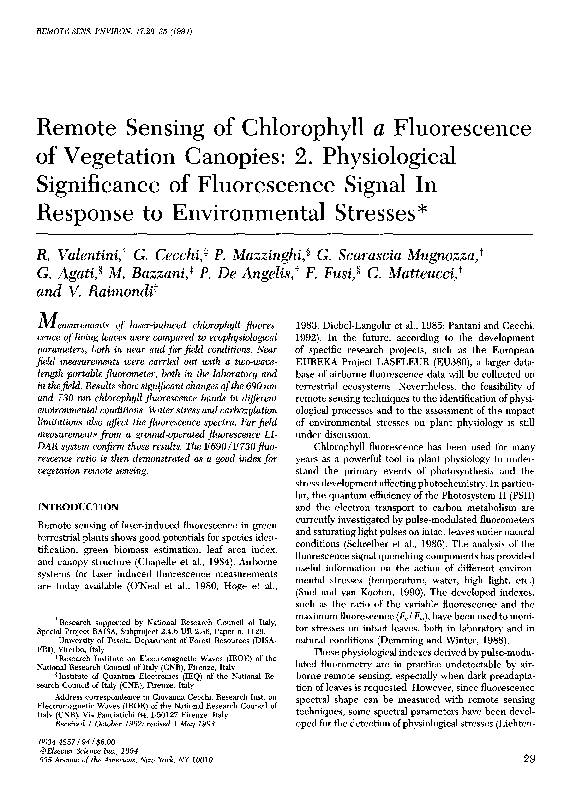 (PDF) Remote sensing of chlorophyll a fluorescence of vegetation ...