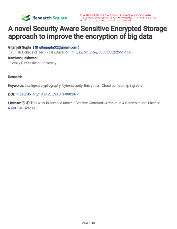 (PDF) A novel Security Aware Sensitive Encrypted Storage approach to ...