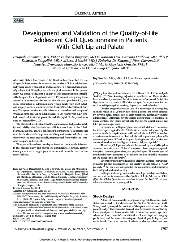 (PDF) Development and Validation of the Quality-of-Life Adolescent ...