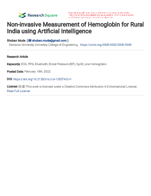 (PDF) Non-invasive Measurement of Hemoglobin for Rural India using ...