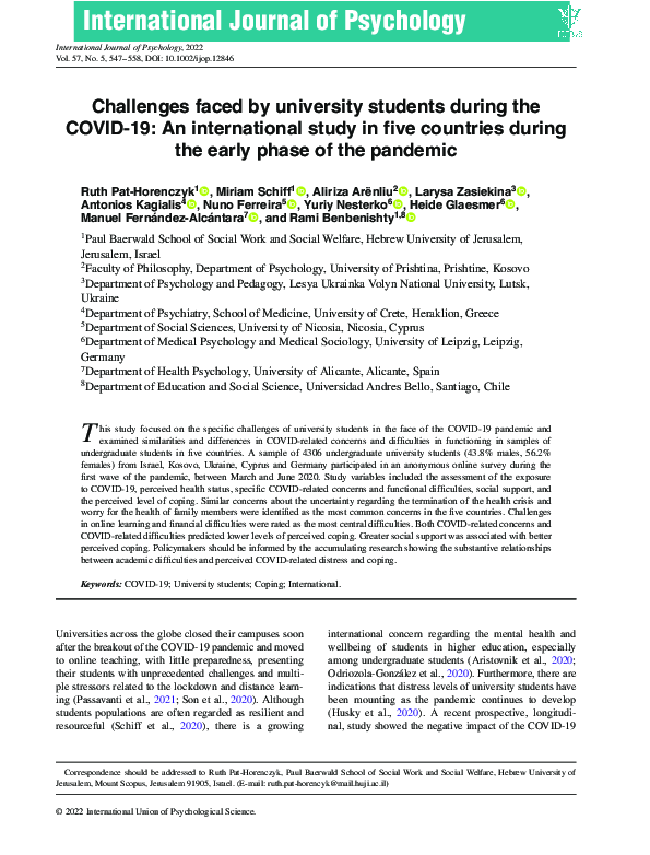(PDF) Challenges faced by university students during the COVID‐19: An ...