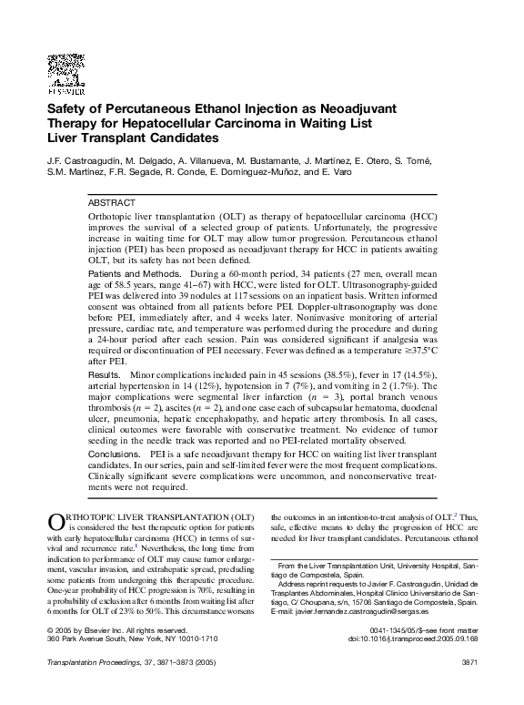 (PDF) Safety of Percutaneous Ethanol Injection as Neoadjuvant Therapy ...