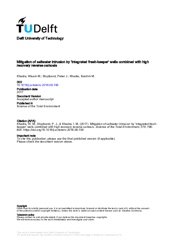 (PDF) Mitigation of saltwater intrusion by ‘integrated fresh-keeper ...
