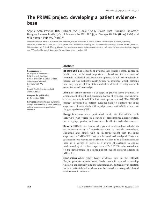 (PDF) The PRIME project: developing a patient evidence-base