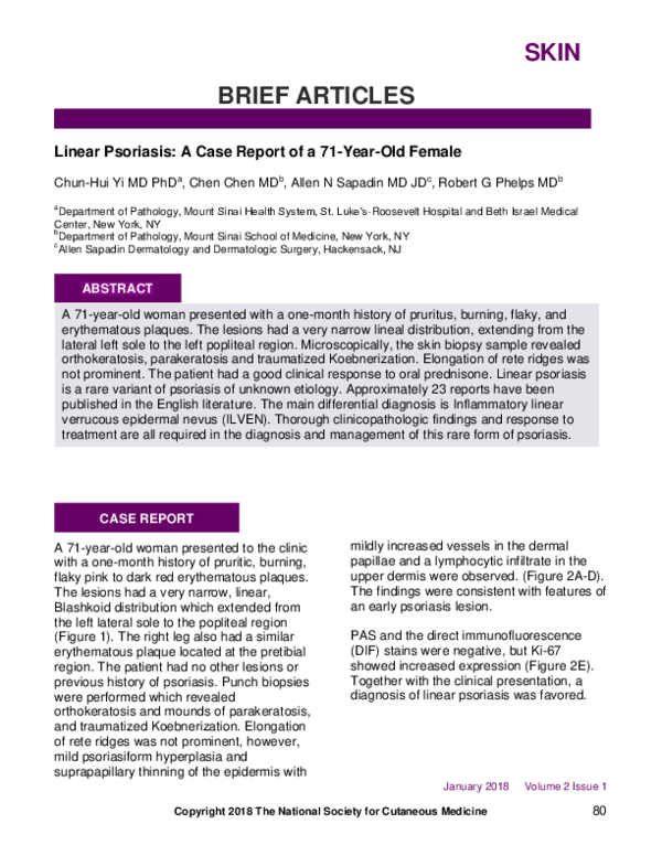 (PDF) Linear Psoriasis A Case Report of a 71YearOld Female Allen