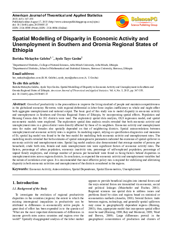 (PDF) Spatial Modelling of Disparity in Economic Activity and ...