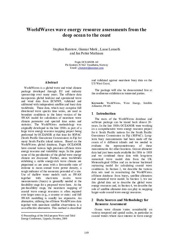 (PDF) WorldWaves wave energy resource assessments from the deep ocean ...