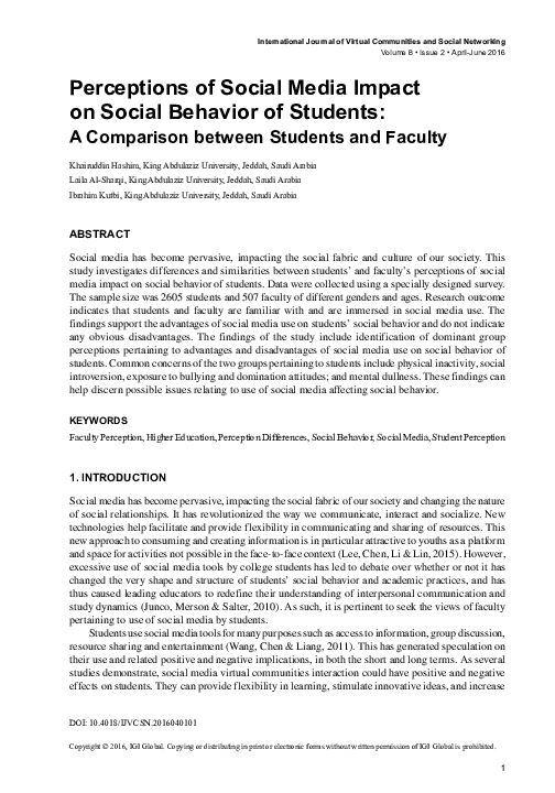 (PDF) Perceptions of Social Media Impact on Social Behavior of Students