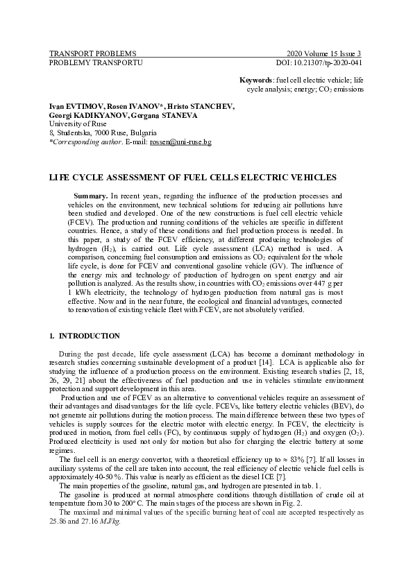 (PDF) Life Cycle Assessment of Fuel Cells Electric Vehicles