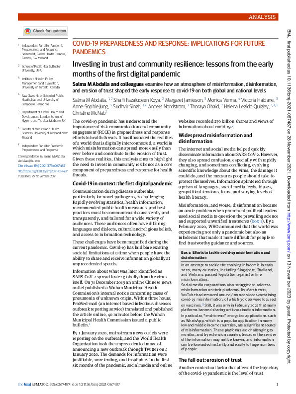 (PDF) Investing in trust and community resilience: lessons from the ...