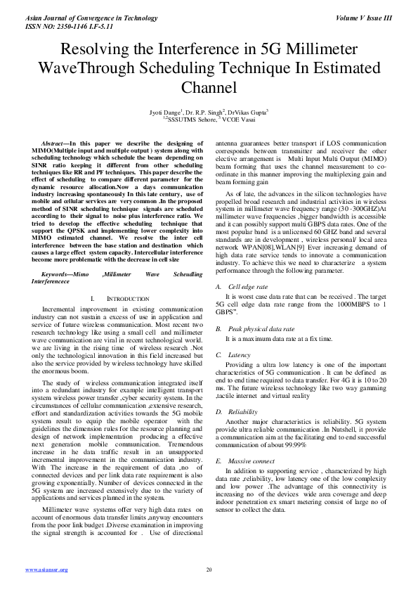(PDF) 5G MIMO Scheduling for Millimeter Wave Interference