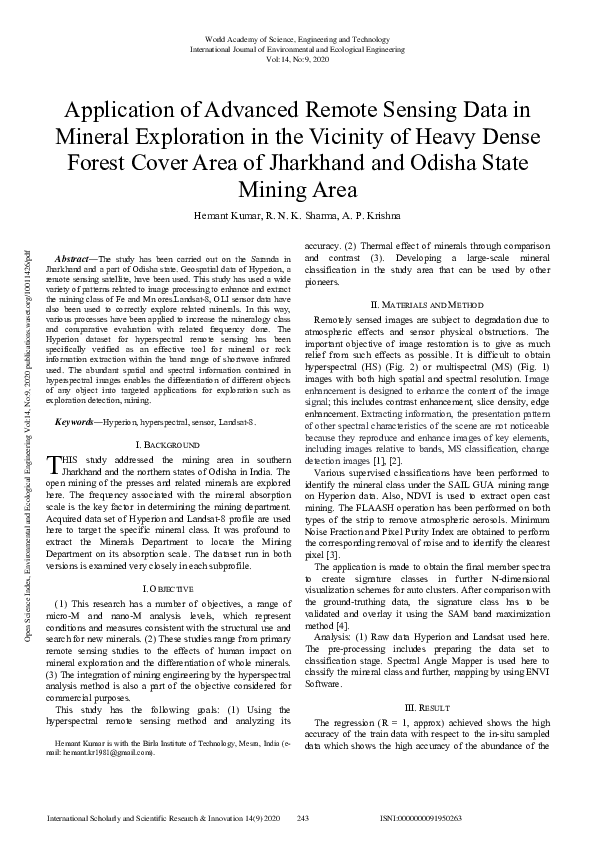 (PDF) Application of Advanced Remote Sensing Data in Mineral ...