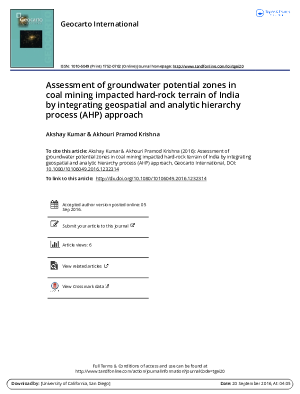 (PDF) Assessment of groundwater potential zones in coal mining impacted ...