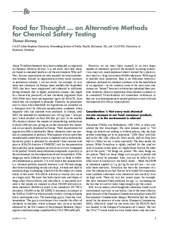 (PDF) Food for thought … on alternative methods for chemical safety testing
