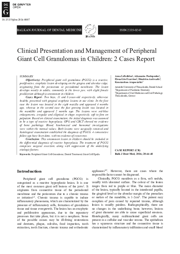 (PDF) Clinical Presentation and Management of Peripheral Giant Cell ...