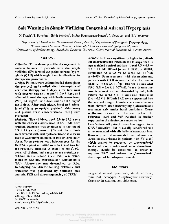 (PDF) Salt Wasting in Simple Virilizing Congenital Adrenal Hyperplasia