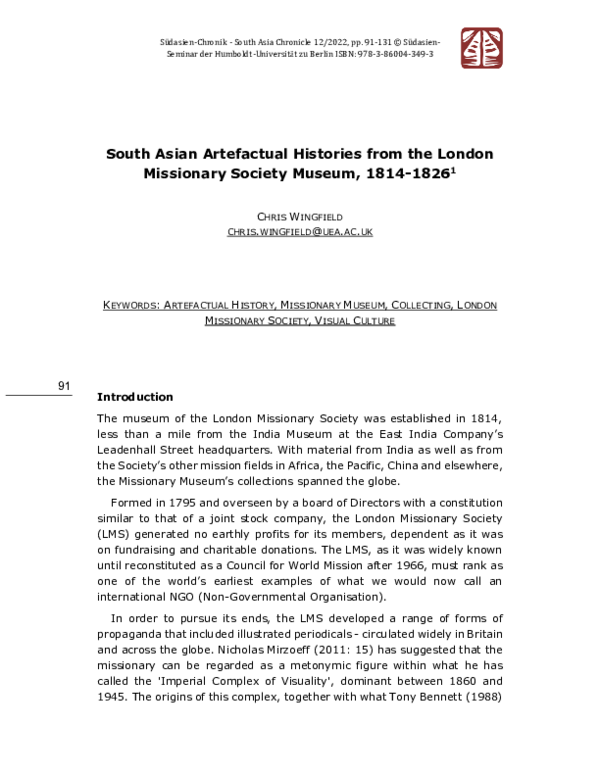 (PDF) South Asian Artefactual Histories from the London Missionary ...