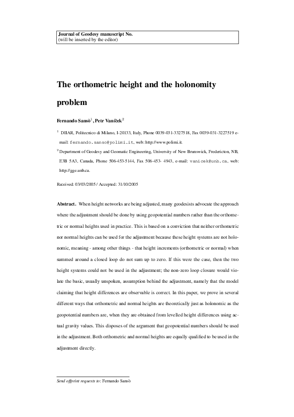 (PDF) The orthometric height and the holonomity problem
