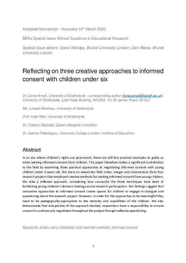 (PDF) Reflecting on three creative approaches to informed consent with ...