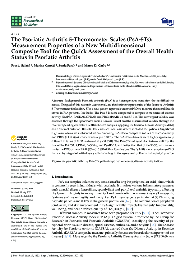 (PDF) The Psoriatic Arthritis 5-Thermometer Scales (PsA-5Ts ...