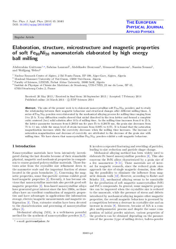 (PDF) Elaboration, structure, microstructure and magnetic properties of ...